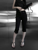 slim fit slit capri denim