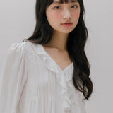 フリル ネック ピンタック ブラウス (WHITE)