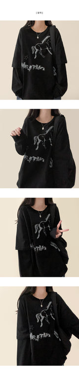 コメットビンテージプリントレイヤードオーバーサイズフィットロングスリ－ブTシャツ