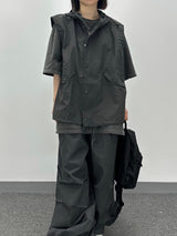 button hooded vest