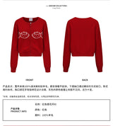 rirri 100% Merino Wool Jacquard Cropped Zipper Cardigan in Brightening Scarlet