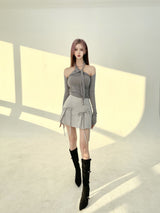 1155. Via scarf halter top bolero set (5color)