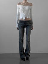 Curved off-shoulder knit