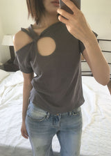 TWIST HOLE HALF TEE (4color)