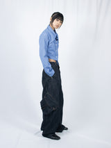 Crop Double Collar Shirts (Sky Blue)