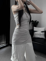 halter strap slit layered one piece (2color)