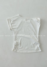 Unbalanced off-shoulder lettering short-sleeved T-shirt