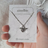 [チョ・ユリ, チュウ Necklace] エンジェリックハートロックレイヤードネックレス - Silver Color