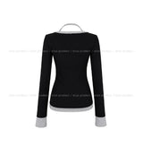 Newz Two-Tone Halter Layered Long Sleeve