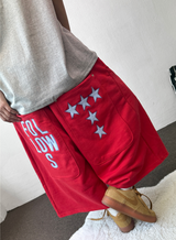 Graff Hot Star Letter Tattoo Patch Wide Balloon Bermuda Shorts