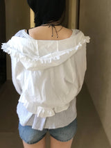 ムーンフリルピュアレースピンタックフードブラウス