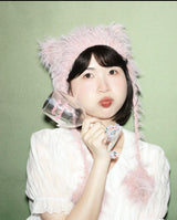 ストロベリーケーキカラーモヘアハンドメイドキャットイヤーハット