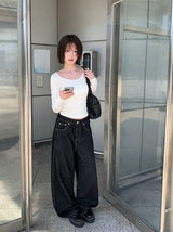 エミルバックバックルステッチローデニムワイドパンツ