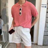 LMN Romal エアクールバリオープンカラーVネック半袖ニット (10 colors)