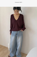 [wool50%] Danny Deep V-Neck Over Fit Knit