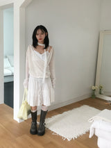 Wrap loose fit shirring hooded knit (4c)