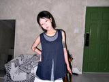 (3color) Slub Stripe Layered Flare Sleeveless Top