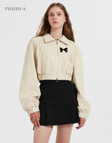 Fuppy Ribbon Detail Two-Way Leather Jacket 2 Color