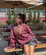 Tone pigment mix stripe long sleeves