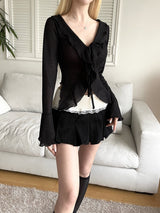 1455. Mar ruffle ribbon cardi (3color)