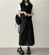 Sink non-fade raw denim long skirt
