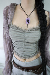 Shirring lace frill top (3color)