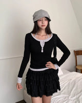 Kivi Lace Frill Tiered Mini Skirt