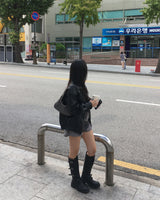 Strap leather long boots