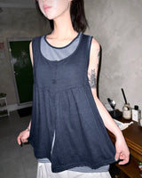 (3color) Slub Stripe Layered Flare Sleeveless Top