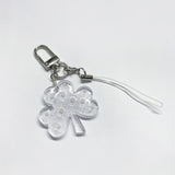 Glittery Pearled  Three-leaf Clover Key-ring Clear White / Couple Birthday Gift Bag Phone Lucky Charm