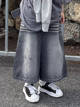 cross washing denim half pants
