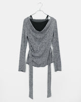 Bimu ribbed strap sleeveless layered off-shoulder long-sleeve T-shirt