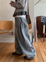 Dalt Side Pintuck Wide Denim Pants