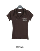 Lasso Eyelet Lettering Collar Tee
