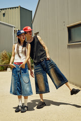 CUTOUT DARK BLUE BERMUDA PANTS