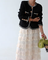 Color-Blocked Chain Tweed Jacket