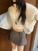 Wrap Check Pleated Mini Skirt