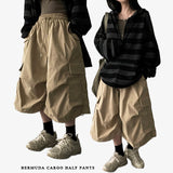Naa Pintuck Pleated Banded Waist Cargo Bermuda Shorts
