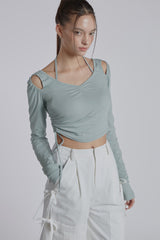 HALTER NECK SHIRRING TOP(MINT)