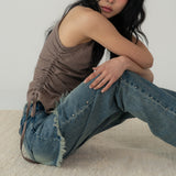 SLEEVLESS SHIRRING SHIRTS (PINK YELLOW)