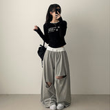 Gling Coloring Round Lettering スリムフィット長袖Tシャツ
