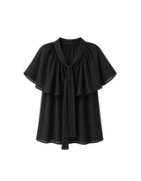 Leonie V-Neck Cape Tie Button Blouse Black