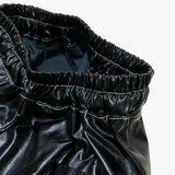 グロッシー フェイクレザー ワイド ショーツ ブラック