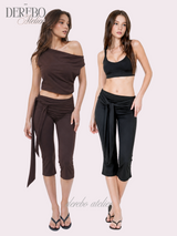 Medley Strap Shirring Capri Pants
