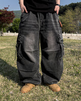 Lace Buckle Wide Cargo Denim