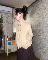(2color)ダブルボタンハイネックシャーリングショートジャケット