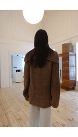 Earl grey alpaca cardigan (muffler set)
