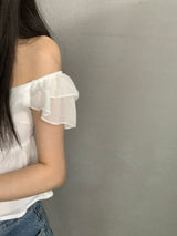 ライモンシャーリングシフォンクロップブラウス