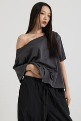 ワンショルダーTシャツ, Charcoal