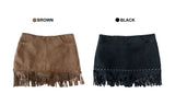 Arven Western Fringe Suede Metal Studded Mini Skirt (2 colors)